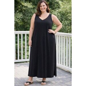 Columbia Womens 2X Plus Black Maxi Dress V-Neck Stretch Travel Moisture Wicking